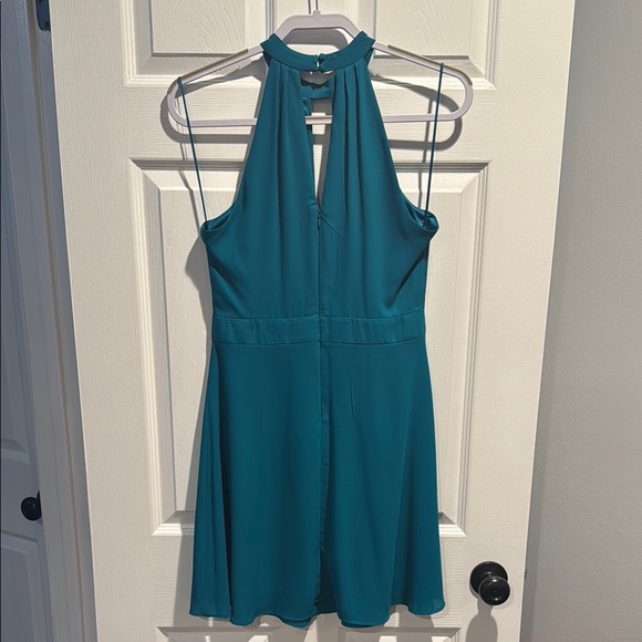 Blue backless halter sundress for cocktail - Picture 3 of 5